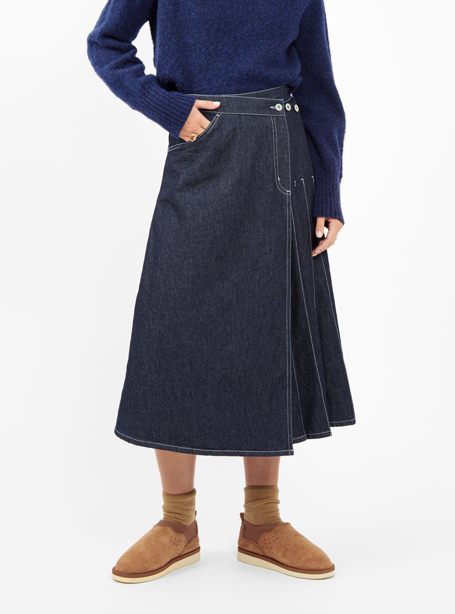 Pleated Wrap Skirt Indigo