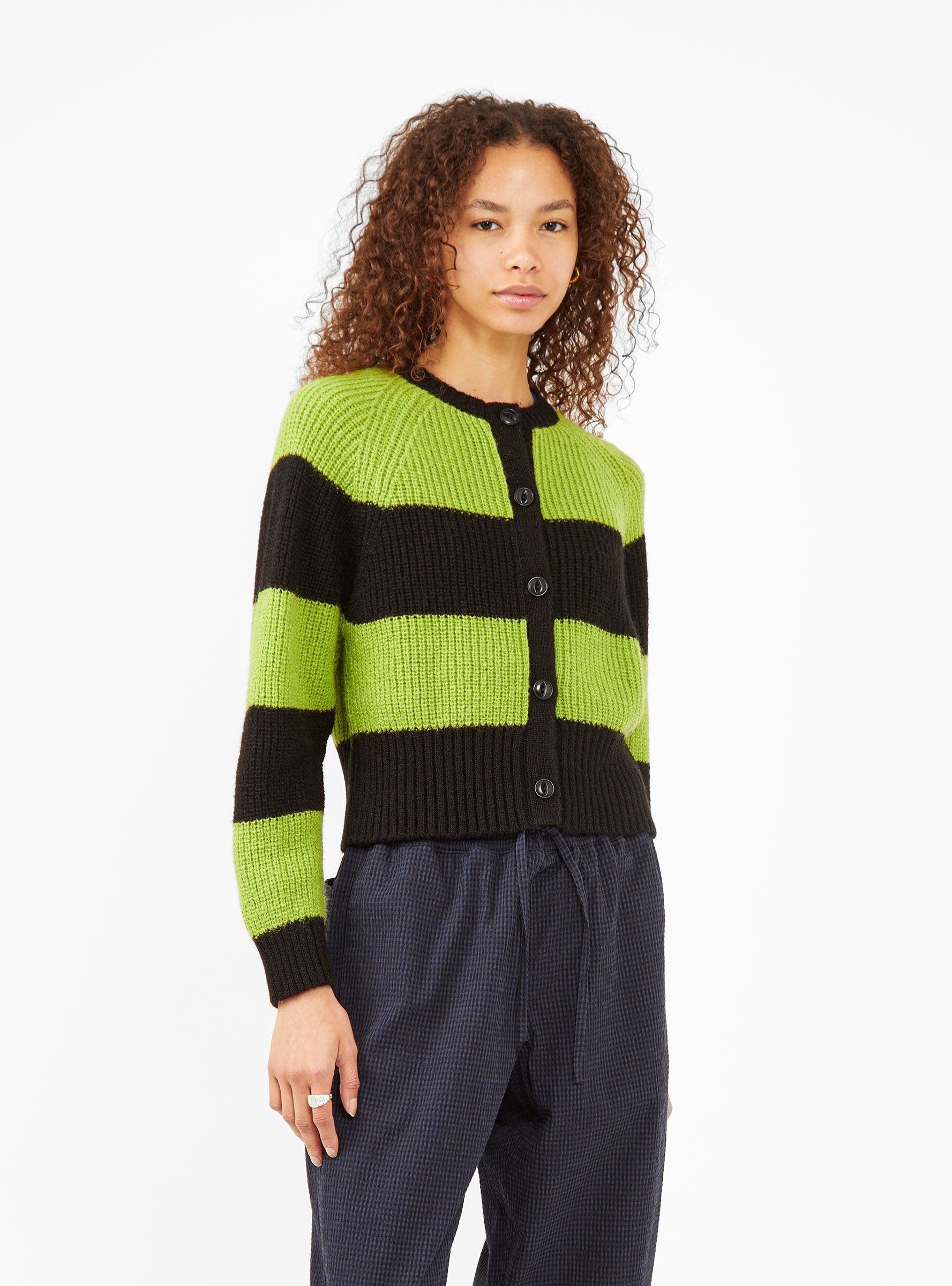 Foxtail Cardigan Black & Green Stripe by YMC