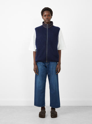 Zip-Up Mohair Vest Navy by nanamica at Couverture and The Garbstore on model