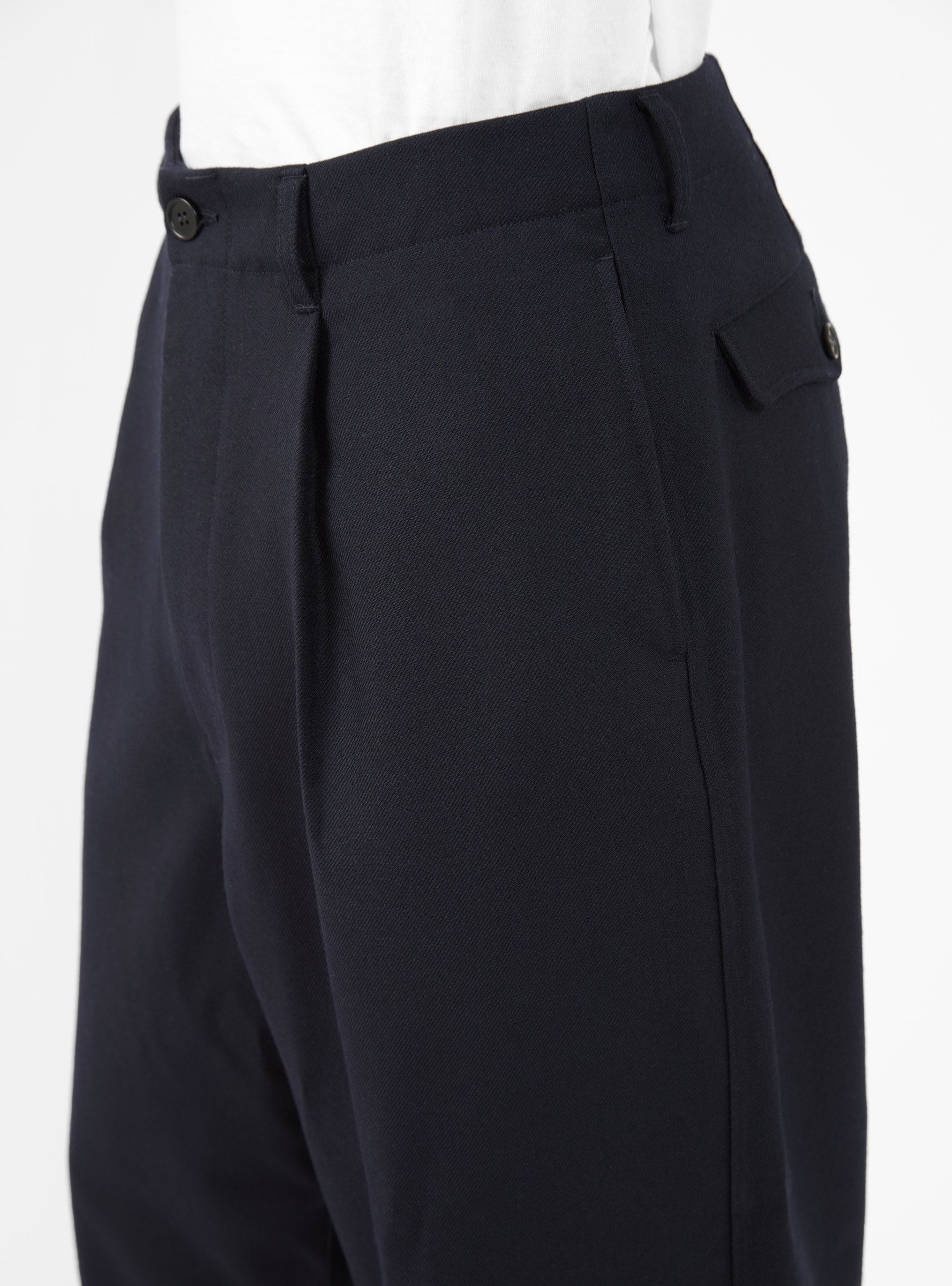 Wide Wool Trousers Navy by Still By Hand | Couverture & The Garbstore