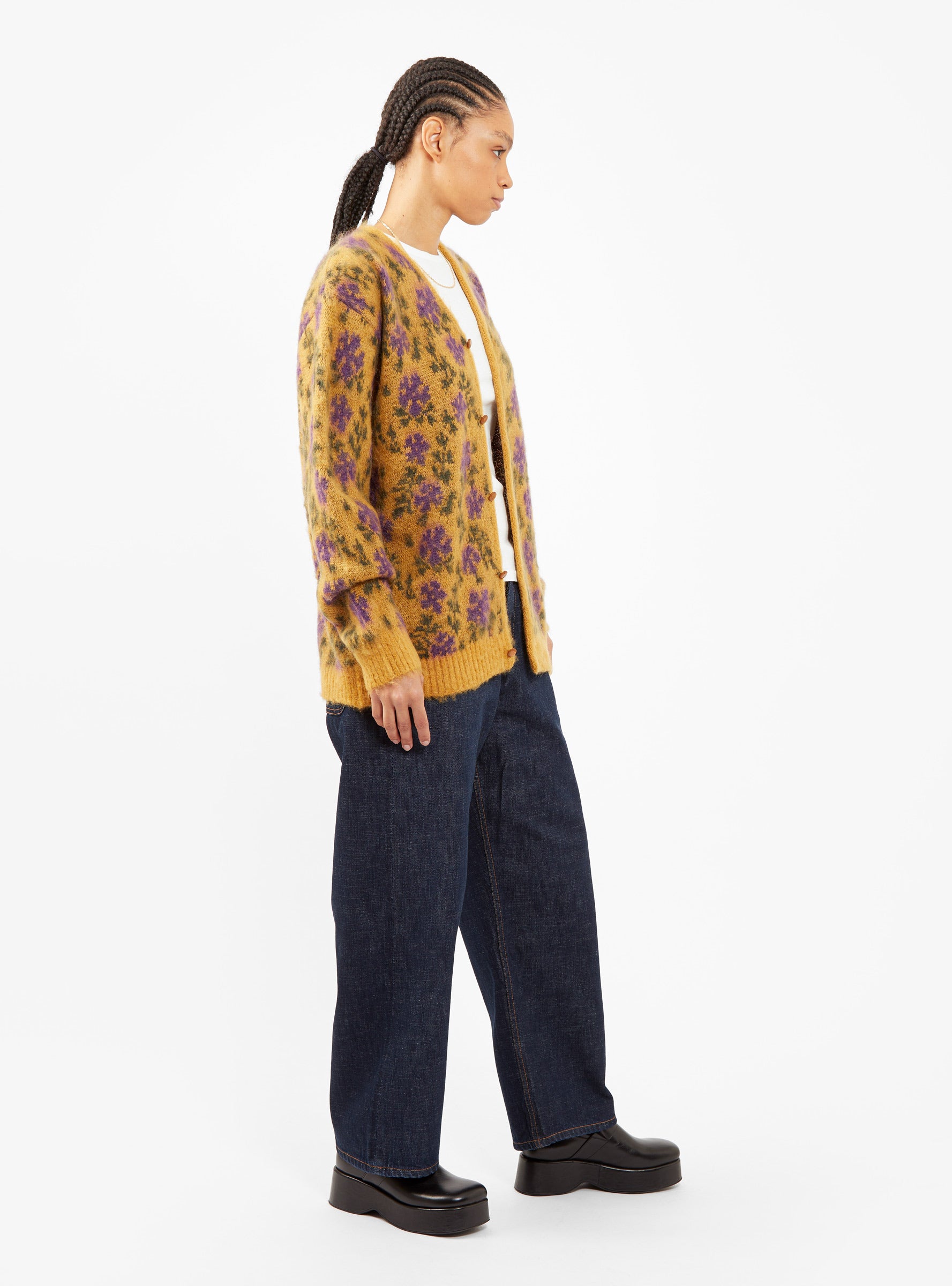 Mohair Cardigan Yellow Floral by Needles | Couverture & The Garbstore