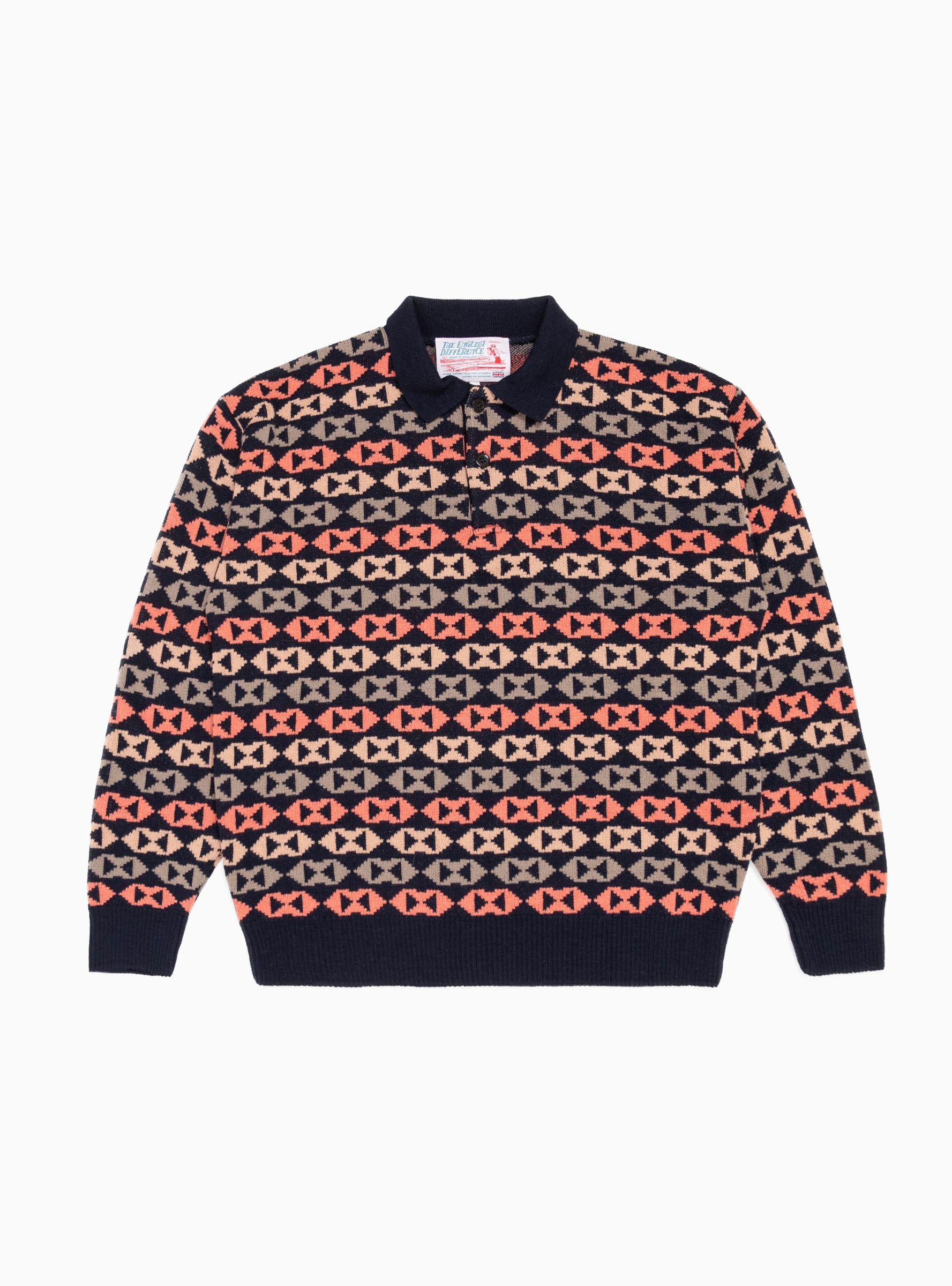 Jacquard Polo Sweater Navy by The English Difference | Couverture & The ...