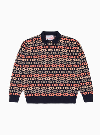 Jacquard Polo Sweater Navy by The English Difference | Couverture & The Garbstore