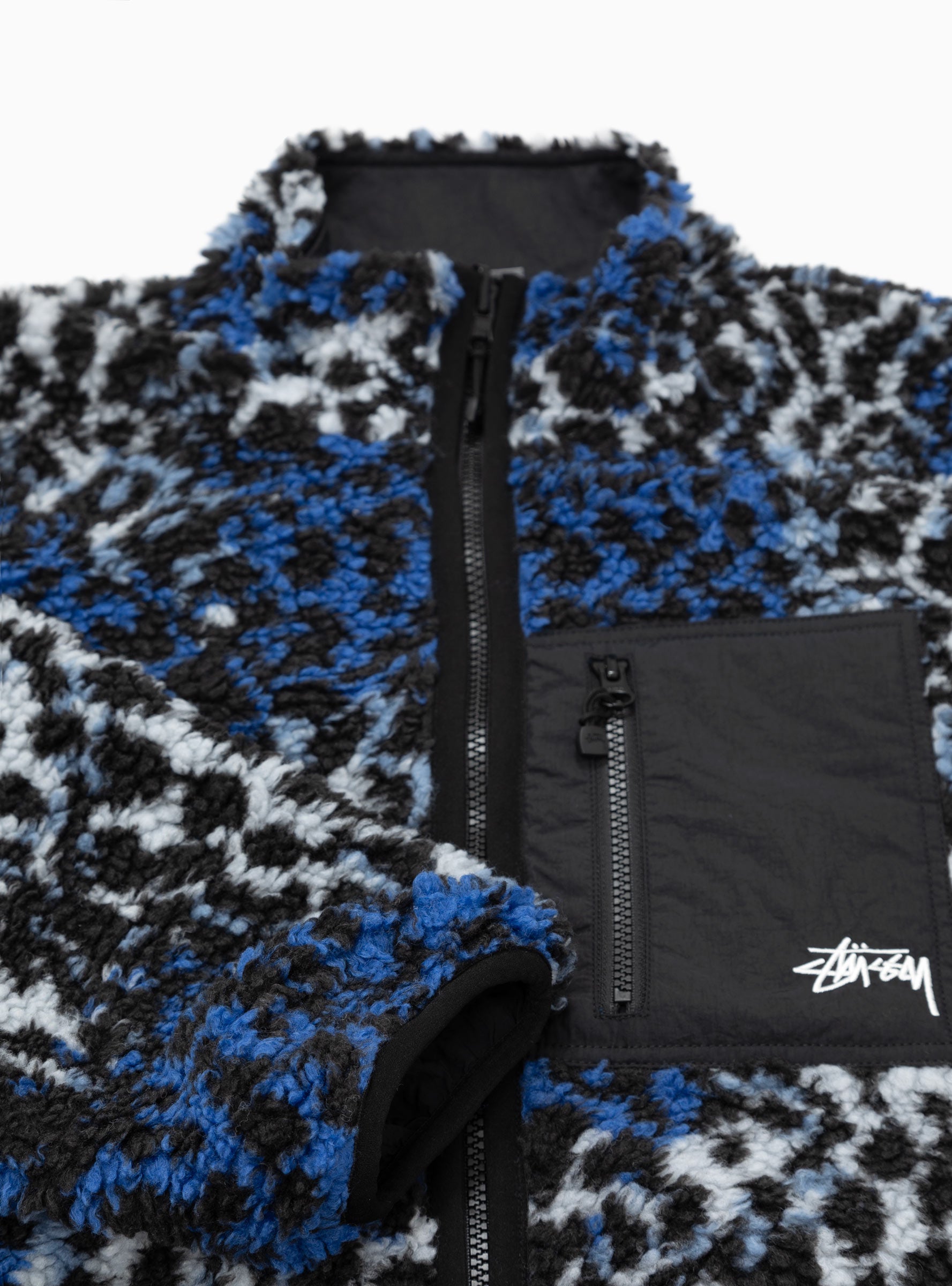 Stüssy Sherpa Reversible Jacket blue leopard