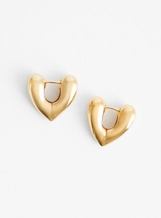 Small Heart Gold-Plated Hoop Earrings At Couverture & The Garbstore By Annika Inez Close up Shot