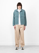 Trucker Jacket Dusty Green on model 