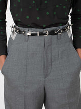 Metal Leather Narrow Belt Black by TOGA PULLA at Couverture and The Garbstore on model 