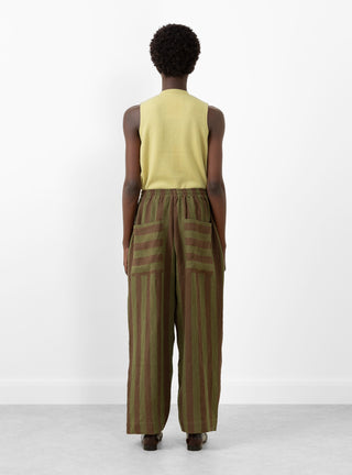 Irish Striped Linen Luna Trouser Forest/Chocolate Cawley at Couverture and The Garbstore rear patch pockets