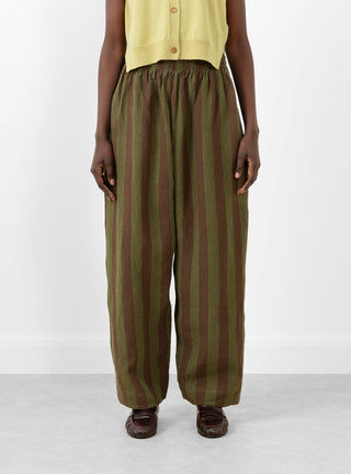 Irish Striped Linen Luna Trouser Forest/Chocolate Cawley at Couverture and The Garbstore 