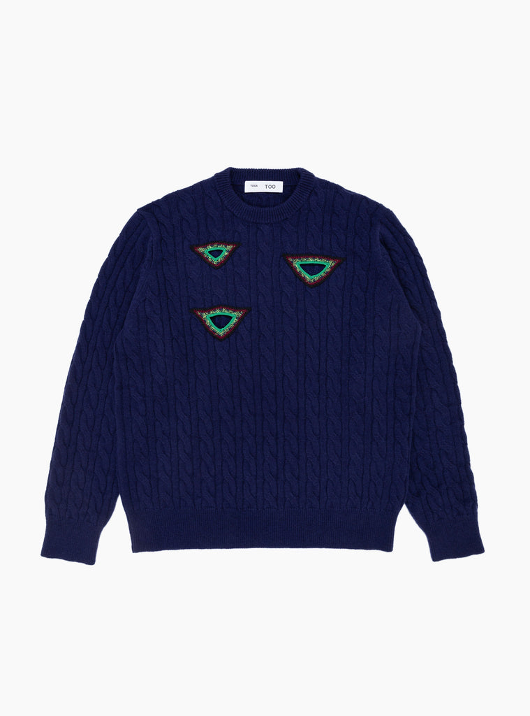 Cable Knit Pullover Navy by TOGA VIRILIS at Couverture and The Garbstore 
