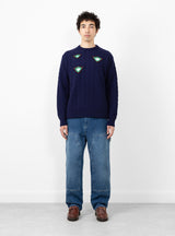 Cable Knit Pullover Navy by TOGA VIRILIS at Couverture and The Garbstore on model 