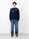 Cable Knit Pullover Navy by TOGA VIRILIS at Couverture and The Garbstore on model 