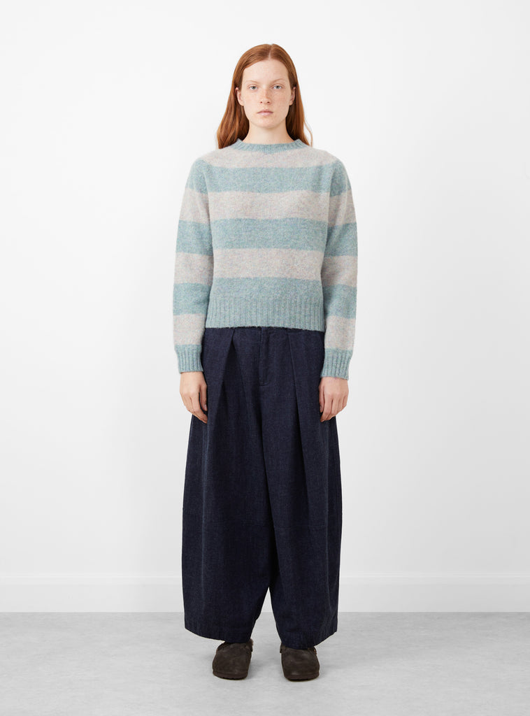 YMC x Couverture Jets Stripe Crew Knit Ugie Pearl/Sea Pearl at Couverture and The Garbstore