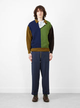 Block Polo Sweater Indigo & Green by TDR at Couverture and The Garbstore model full profile