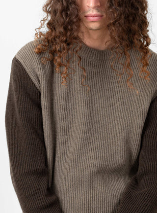 Relax Rib Knit Jumper Stone & Cold Brown by foret at Couverture and The Garbstore close up on model