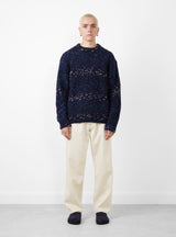 Undertones Boxy Crew Knit Navy by YMC at Couverture and The Garbstore on model 