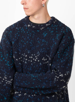 Undertones Boxy Crew Knit Navy by YMC at Couverture and The Garbstore on model close up