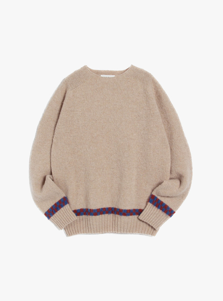 Suedehead Checker Crew Knit Ecru by YMC at Couverture and The Garbstore 