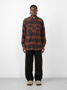 Plaid Flannel Work Shirt Orange & Red by Engineered Garments at Couverture and The Garbstore on model