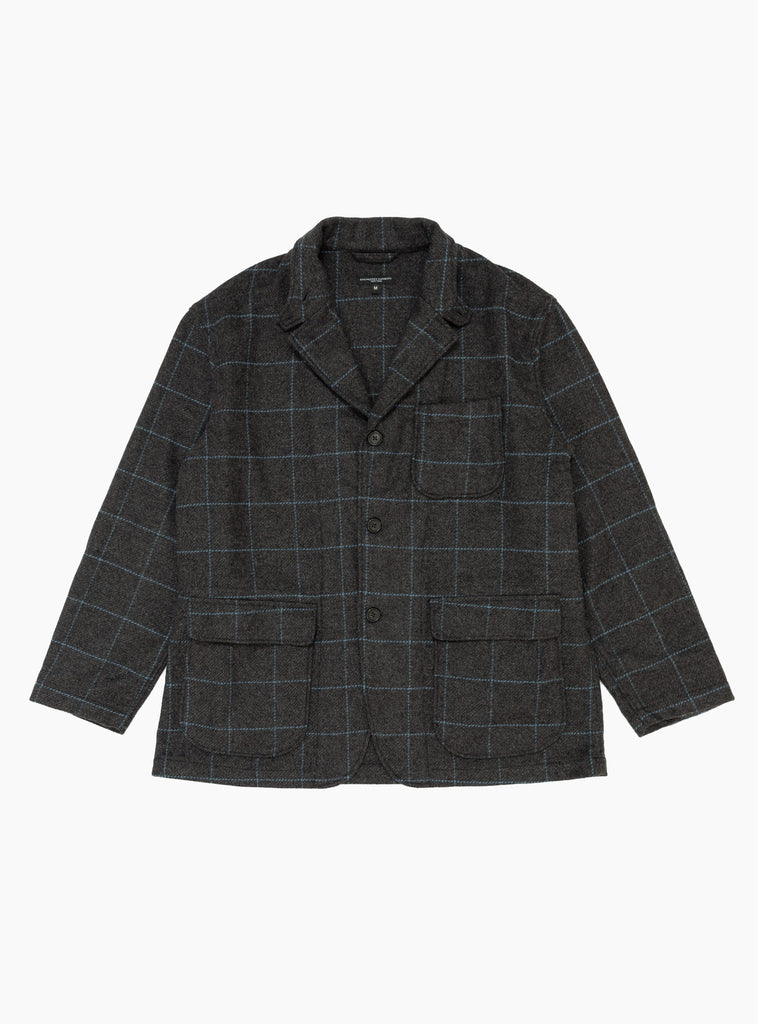 Wool Windowpane Loiter Jacket Charcoal by Engineered Garments at Couverture & The Garbstore flat lay 