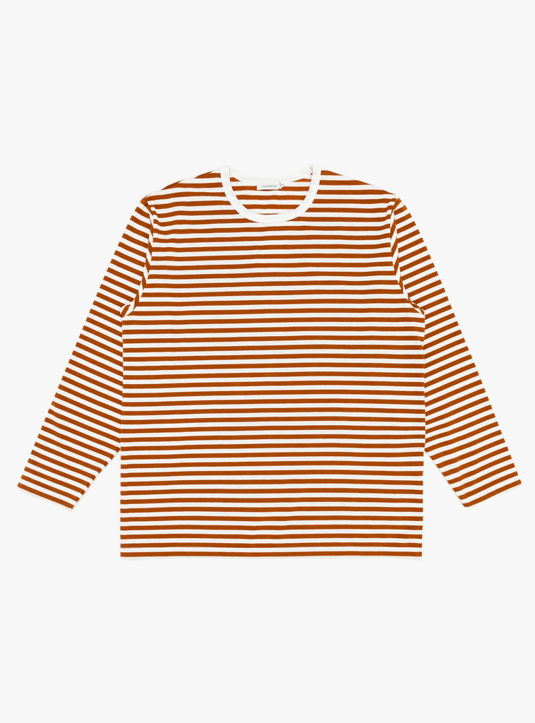 COOLMAX Stripe Jersey Long Sleeve Tee Sunset Orange & White by nanamica at Couverture and The Garbstore 