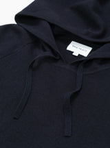 Axel Merino Cotton Milano Hoodie Dark Navy by Norse Projects at Couverture and The Garbstore close up