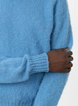 Shaggy Bear Jumper Blue Dream by Howlin at Couverture and The Garbstore on model close up