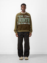 Grizzly Fur Sweatshirt Khaki by Kapital at Couverture and The Garbstore on model 