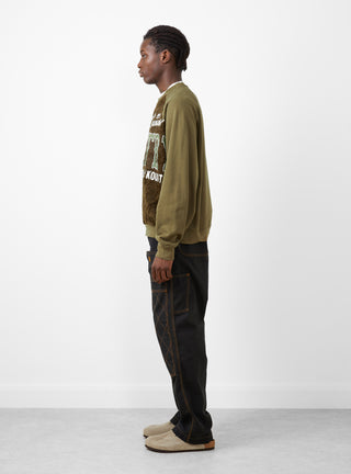 Grizzly Fur Sweatshirt Khaki by Kapital at Couverture and The Garbstore side profile