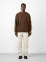 5G Wool Bone Crew Sweater Brown by Kapital at Couverture and The Garbstore on model