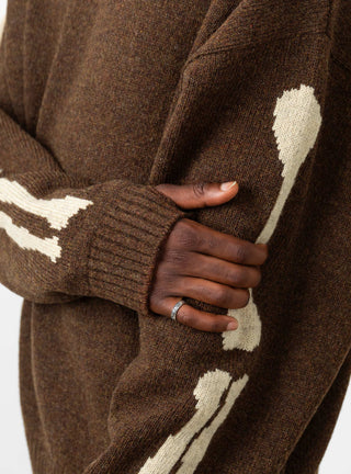 5G Wool Bone Crew Sweater Brown by Kapital at Couverture and The Garbstore rear close up