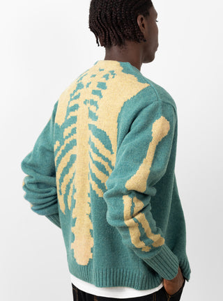 5G Wool Bone Short Cardigan Sax by Kapital at Couverture and The Garbstore model rear shot