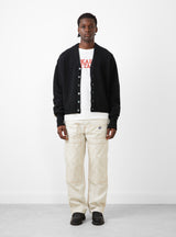 5G Wool Bone Short Cardigan Black by Kapital at Couverture and The Garbstore model full profile