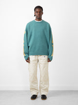 5G Wool Bone Crew Sweater Sax by Kapital at Couverture and The Garbstore 