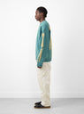 5G Wool Bone Crew Sweater Sax by Kapital at Couverture and The Garbstore model side profile