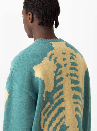 5G Wool Bone Crew Sweater Sax by Kapital at Couverture and The Garbstore rear shot