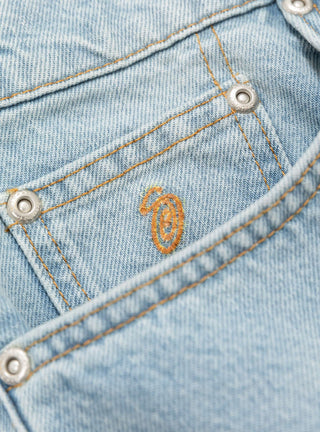 Big Ol' Shorts Denim Light Wash by Stussy at Couverture and The Garbstore pocket embroidery