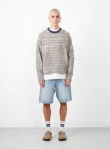 Textured Contrast Collar Crew Grey Multi by Stussy at Couverture and The Garbstore 