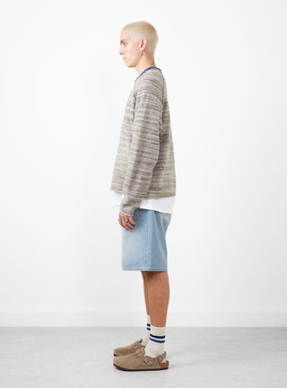 Textured Contrast Collar Crew Grey Multi by Stussy at Couverture and The Garbstore side profile