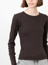 Long Sleeve Rib T-Shirt Dark Brown by mfpen at Couverture and The Garbstore close up 