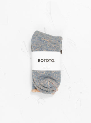 Double Face Merino Wool Crew Socks Blue Brown by ROTOTO at Couverture and The Garbstore pair 