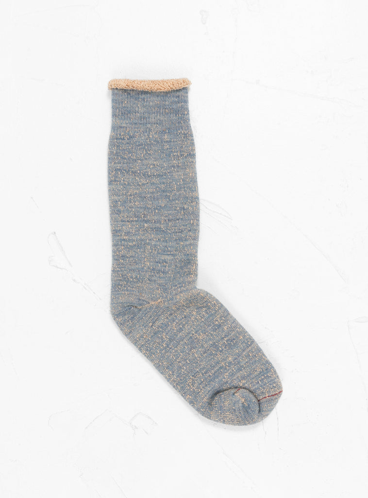 Double Face Merino Wool Crew Socks Blue Brown by ROTOTO at Couverture and The Garbstore 