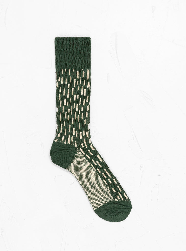 Rain Drop Crew Socks Green & Ivory by ROTOTO at Couverture and The Garbstore 