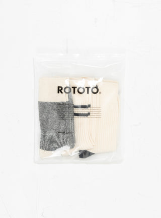 Recycled Cotton 3 Pack Crew Socks Off White & Black by ROTOTO at Couverture and The Garbstore pack 