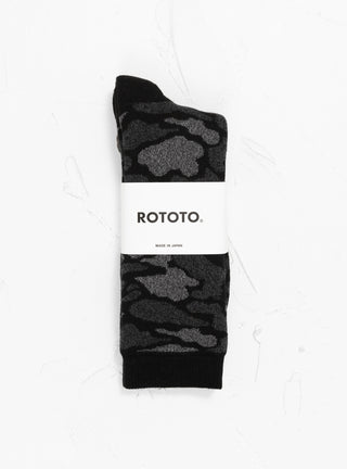 Pile Camo Crew Socks Black by ROTOTO at Couverture and The Garbstore pair 