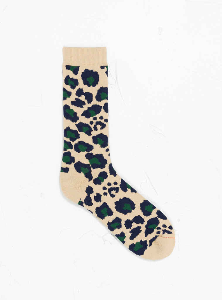 Pile Leopard Crew Socks Navy & Green by ROTOTO at Couverture and The garbstore