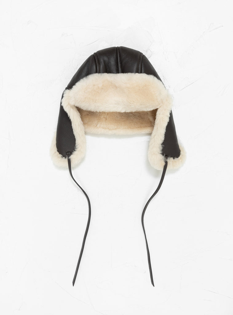 Leather Back Straight Hair Trapper Hat Chocolate Seal by Cawley at Couverture and The Garbstore