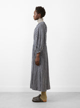 Carola Dress Navy Beige Check by Skall Studio at Couverture and The Garbstore side profile