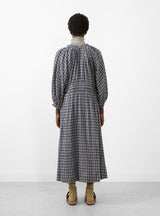 Carola Dress Navy Beige Check by Skall Studio at Couverture and The Garbstore rear shot