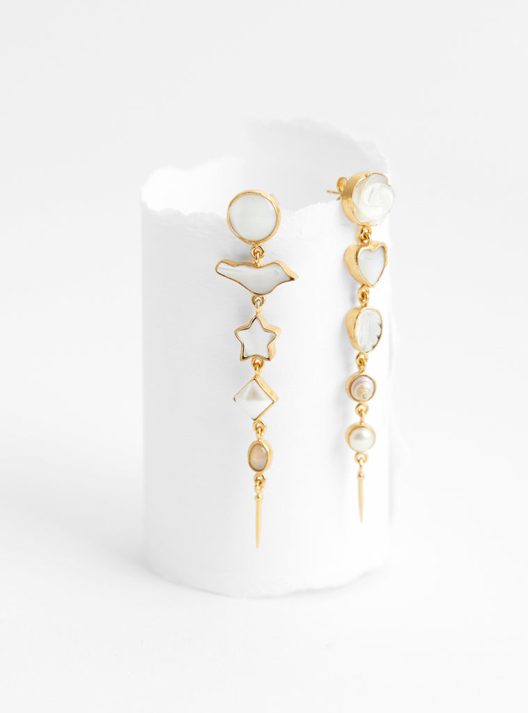 Five Charm With Victorian Drop Earrings White by Grainne Morton at Couverture and The Garbstore pair